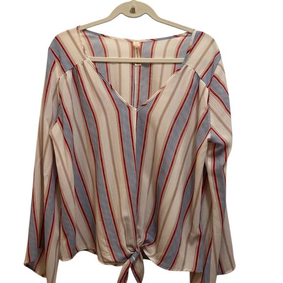 Peppermint Women's Multicolor Striped Long Sleeve Blouse with Tie Front Size L - Picture 1 of 5